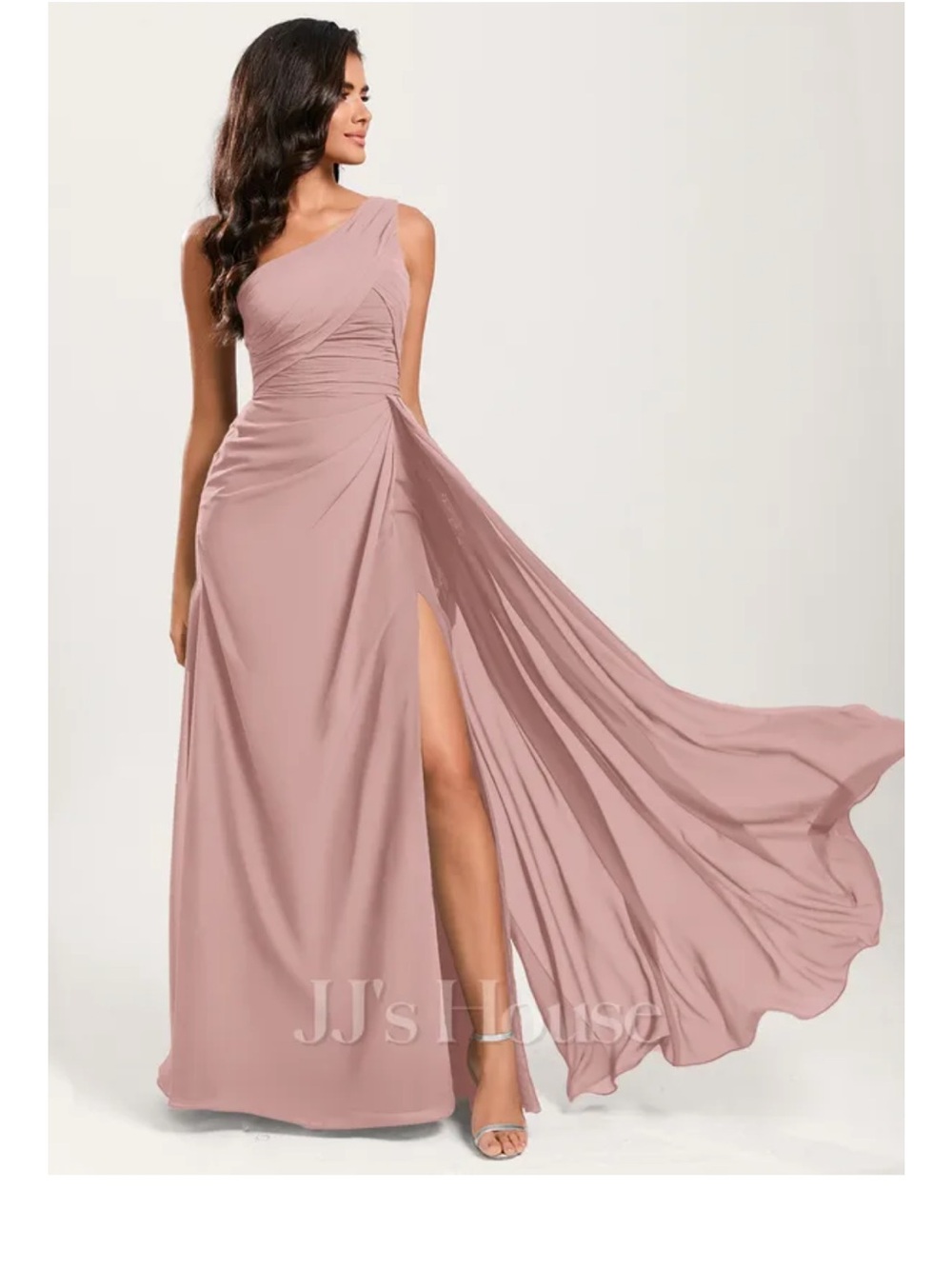 JJs House Dusty RosePink One-Shoulder Chiffon Evening Gown